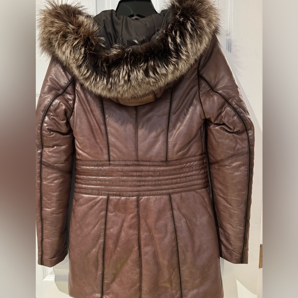 Leather winter jacket with real fur, Size S - Picture 2 of 4